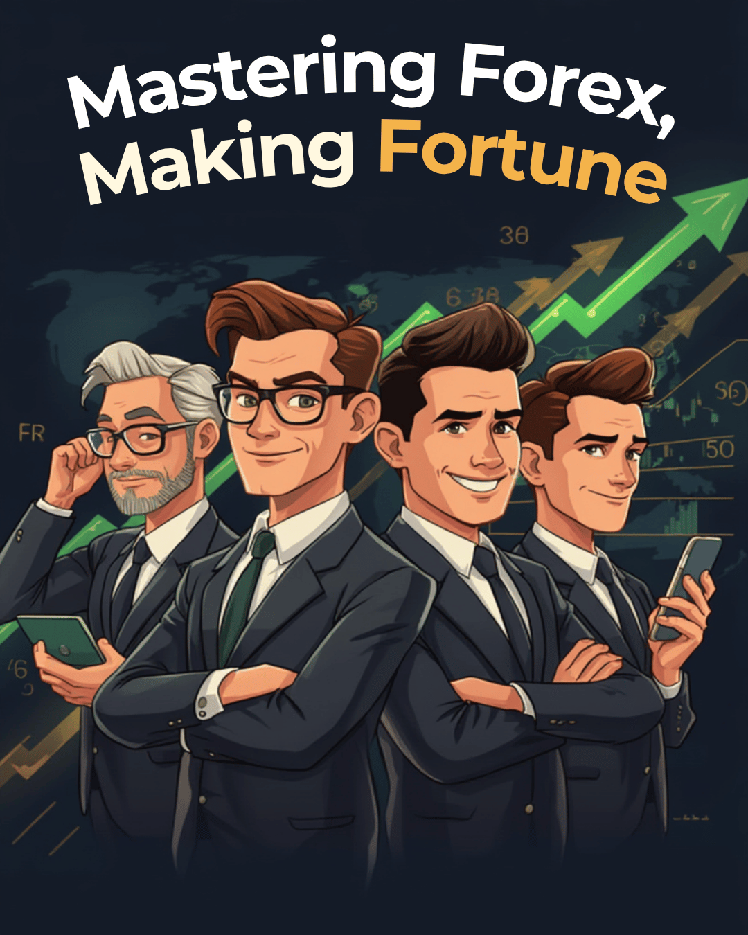 Four Confident Forex Traders in Action